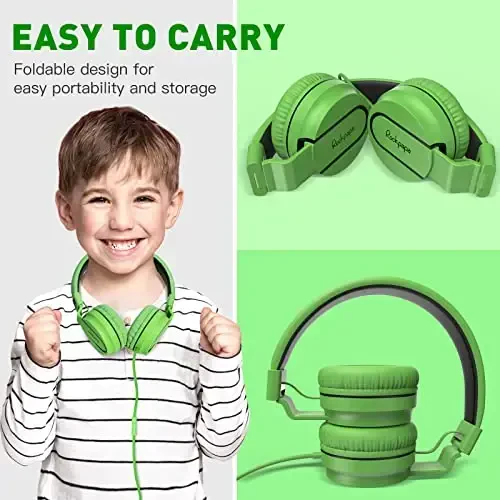 rockpapa 950 Wired Headphones for Kids Girls Boys for School Classroom with Microphone, On-Ear Foldable Corded Headphones with Jack 3.5mm for Laptop Computer Tablet Chromebooks Black Green - 6