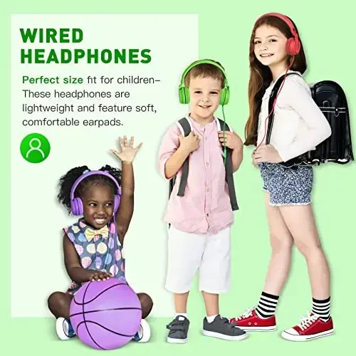 rockpapa 950 Wired Headphones for Kids Girls Boys for School Classroom with Microphone, On-Ear Foldable Corded Headphones with Jack 3.5mm for Laptop Computer Tablet Chromebooks Black Green - 3