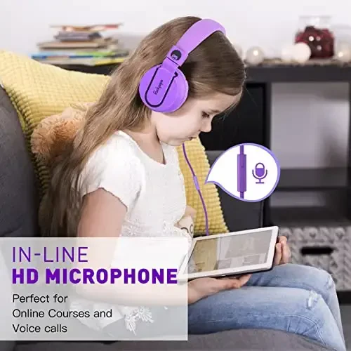 rockpapa 950 Wired Headphones for Kids Girls Boys for School Classroom with Microphone, On-Ear Foldable Corded Headphones with Jack 3.5mm for Laptop Computer Tablet Chromebooks Black Purple - ROCKPAPA (1)