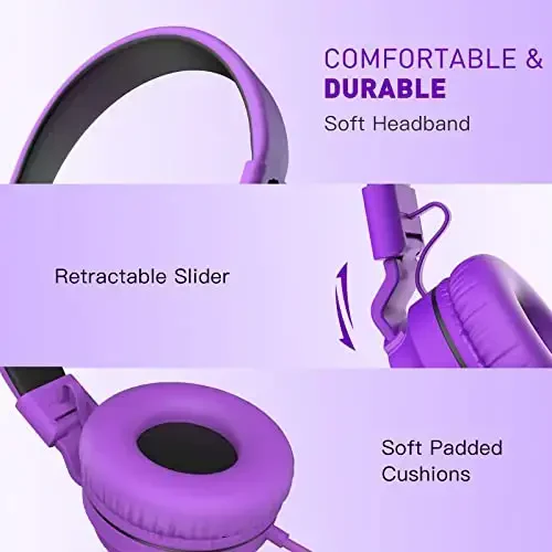 rockpapa 950 Wired Headphones for Kids Girls Boys for School Classroom with Microphone, On-Ear Foldable Corded Headphones with Jack 3.5mm for Laptop Computer Tablet Chromebooks Black Purple - 4
