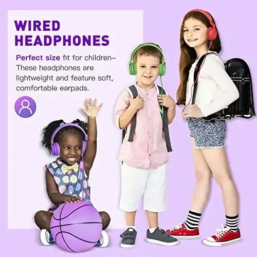 rockpapa 950 Wired Headphones for Kids Girls Boys for School Classroom with Microphone, On-Ear Foldable Corded Headphones with Jack 3.5mm for Laptop Computer Tablet Chromebooks Black Purple - 5