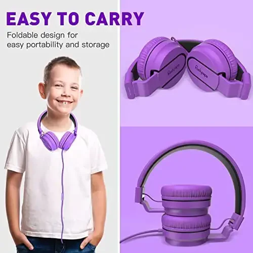 rockpapa 950 Wired Headphones for Kids Girls Boys for School Classroom with Microphone, On-Ear Foldable Corded Headphones with Jack 3.5mm for Laptop Computer Tablet Chromebooks Black Purple - 6