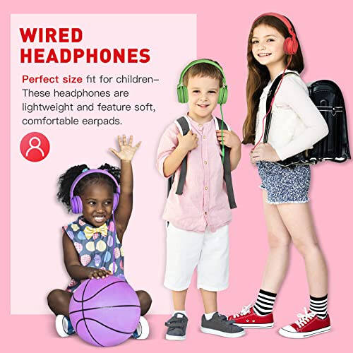 Rockpapa 950 Wired Headphones for Kids Girls Boys for School Classroom with Microphone, On-Ear Foldable Corded Headphones with Jack 3.5mm for Laptop Computer Tablet Chromebooks Black Red - 3