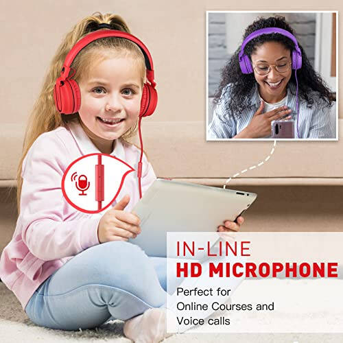 Rockpapa 950 Wired Headphones for Kids Girls Boys for School Classroom with Microphone, On-Ear Foldable Corded Headphones with Jack 3.5mm for Laptop Computer Tablet Chromebooks Black Red - 5