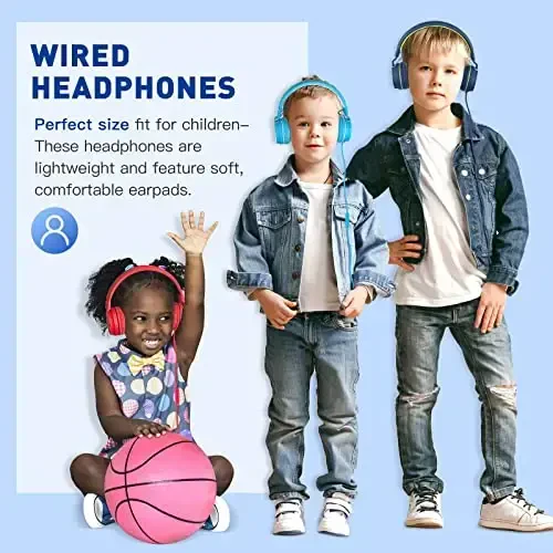 rockpapa 950 Wired Headphones for Kids Girls Boys for School Classroom with Microphone, On-Ear Foldable Corded Headphones with Jack 3.5mm for Laptop Computer Tablet Chromebooks Blue Green - 3