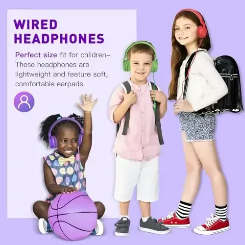 rockpapa 950 Wired Headphones for Kids Girls Boys for School Classroom with Microphone, On-Ear Foldable Corded Headphones with Jack 3.5mm for Laptop Computer Tablet Chromebooks Purple Pink - 3