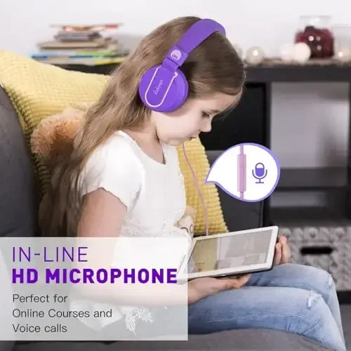 rockpapa 950 Wired Headphones for Kids Girls Boys for School Classroom with Microphone, On-Ear Foldable Corded Headphones with Jack 3.5mm for Laptop Computer Tablet Chromebooks Purple Pink - 5