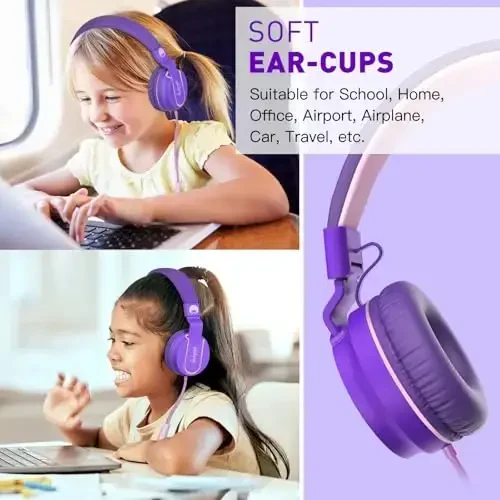 rockpapa 950 Wired Headphones for Kids Girls Boys for School Classroom with Microphone, On-Ear Foldable Corded Headphones with Jack 3.5mm for Laptop Computer Tablet Chromebooks Purple Pink - 6