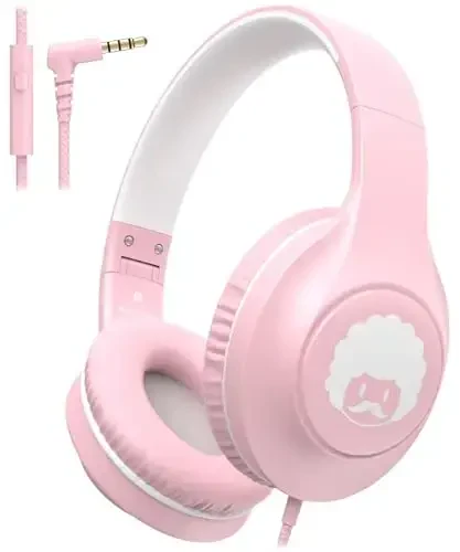 rockpapa C24 Kids Headphones with Microphone,Lightweight Foldable Corded Headphone with 3.5mm Jack Cable for Boys Girls Youth,Stereo Wired Head Phone for School Travel Pink White - 1