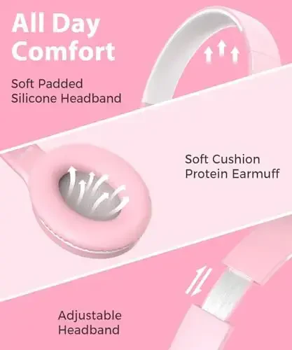 rockpapa C24 Kids Headphones with Microphone,Lightweight Foldable Corded Headphone with 3.5mm Jack Cable for Boys Girls Youth,Stereo Wired Head Phone for School Travel Pink White - 2