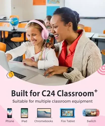 rockpapa C24 Kids Headphones with Microphone,Lightweight Foldable Corded Headphone with 3.5mm Jack Cable for Boys Girls Youth,Stereo Wired Head Phone for School Travel Pink White - 6