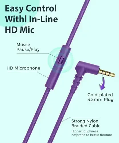 rockpapa C24 Kids Headphones with Microphone,Lightweight Foldable Corded Headphone with 3.5mm Jack Cable for Boys Girls Youth,Stereo Wired Head Phone for School Travel Purple Green - 4