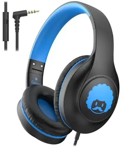 rockpapa C24 Kids Headphones with Microphone,Lightweight Foldable Corded Headphone with 3.5mm Jack Cable for Boys Girls Youth,Stereo Wired Head Phones for School Travel Black Blue - 1