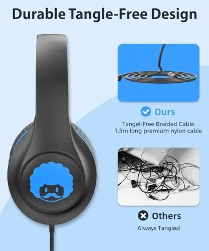 rockpapa C24 Kids Headphones with Microphone,Lightweight Foldable Corded Headphone with 3.5mm Jack Cable for Boys Girls Youth,Stereo Wired Head Phones for School Travel Black Blue - 3