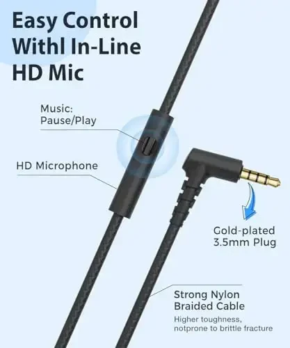 rockpapa C24 Mikrofonli bolalar uchun naushniklar, 3,5 mm Jack kabelli engil katlanadigan simli naushniklar o'g'il bolalar qizlar yoshlar uchun, maktab sayohati uchun stereo simli naushniklar qora ko'k - 4