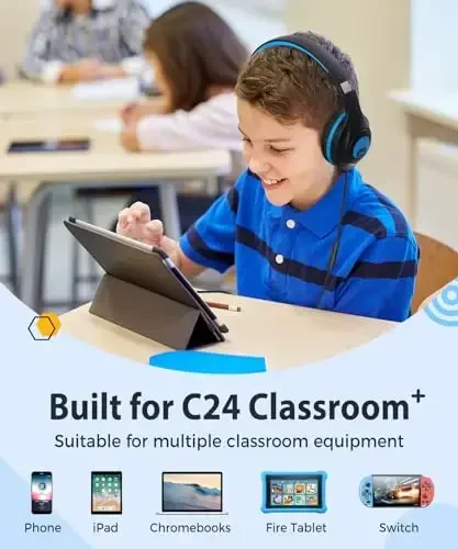 rockpapa C24 Mikrofonli bolalar uchun naushniklar, 3,5 mm Jack kabelli engil katlanadigan simli naushniklar o'g'il bolalar qizlar yoshlar uchun, maktab sayohati uchun stereo simli naushniklar qora ko'k - 6