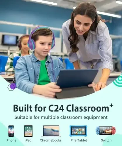 rockpapa C24 mikrofonli bolalar uchun naushniklari, 3,5 mm jack kabelli yengil katlanadigan simli naushnik, o'g'il qizlar uchun stereo simli naushnik, maktab sayohati uchun binafsha yashil - 6