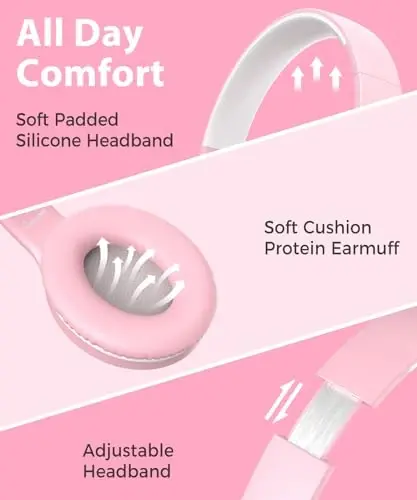 rockpapa C24 Kids Headphones with Microphone,Lightweight Foldable Corded Headphone with 3.5mm Jack Cable for Boys Girls Youth,Stereo Wired Head Phone for School Travel Pink White - 2