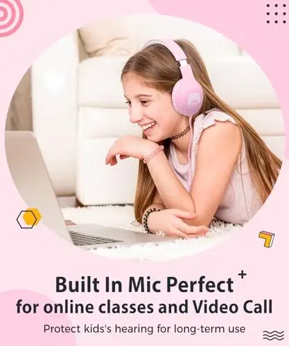 rockpapa C24 Kids Headphones with Microphone,Lightweight Foldable Corded Headphone with 3.5mm Jack Cable for Boys Girls Youth,Stereo Wired Head Phone for School Travel Pink White - 5