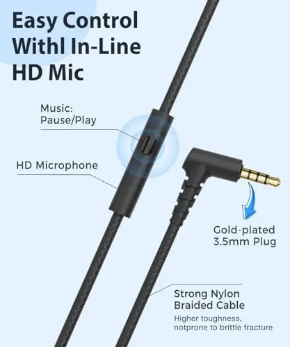 rockpapa C24 Kids Headphones with Microphone,Lightweight Foldable Corded Headphone with 3.5mm Jack Cable for Boys Girls Youth,Stereo Wired Head Phones for School Travel Black Blue - 4