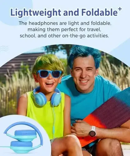 rockpapa Kids Headphones, Wired Headphones for Kids with Microphone, 85/94dB Volume Limiter Head Phones for Girls Boys, Foldable Headphone for School Tablet Laptop Blue Green - 7