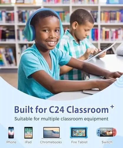 rockpapa Kids Headphones, Wired Headphones for Kids with Microphone, 85/94dB Volume Limiter Head Phones for Girls Boys, Foldable Headphone for School Tablet Laptop Blue Green - 6