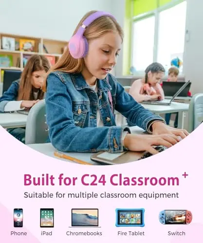 rockpapa Kids Headphones, Wired Headphones for Kids with Microphone, 85/94dB Volume Limiter Head Phones for Girls Boys, Foldable Headphone for School Tablet Laptop Purple Pink - 6