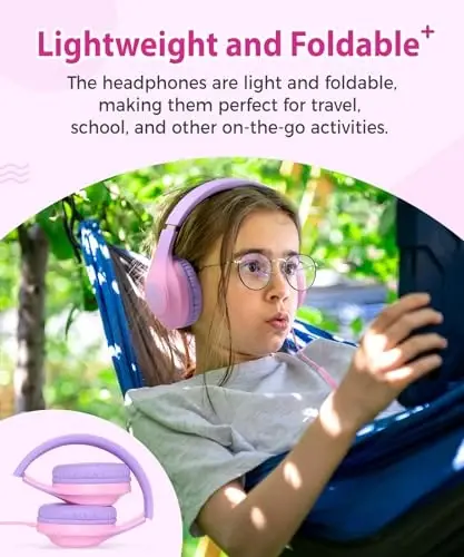 rockpapa Kids Headphones, Wired Headphones for Kids with Microphone, 85/94dB Volume Limiter Head Phones for Girls Boys, Foldable Headphone for School Tablet Laptop Purple Pink - 7