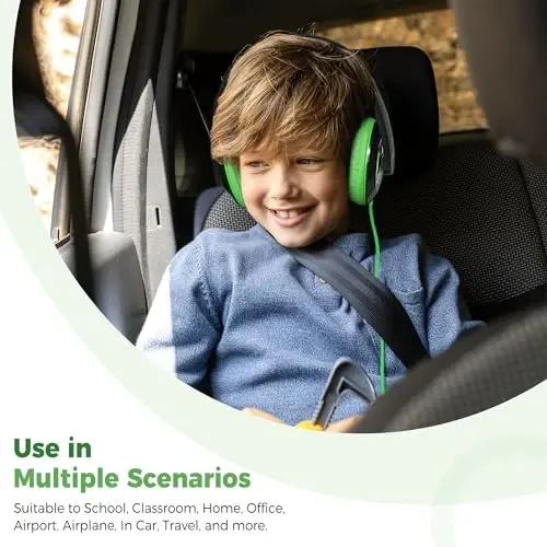 rockpapa Comfort Kids Headphones for School, Lightweight Childrens Boys Girls Teens Over-Ear Headphones Wired 3.5mm for CD DVD Player Tablet Phone Travel Black/Green+Black/Purple - 3