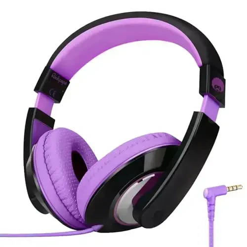 rockpapa Comfort Kids Headphones for School, Lightweight Childrens Boys Girls Teens Over-Ear Headphones Wired 3.5mm for CD DVD Player Tablet Phone Travel Black/Purple - 1