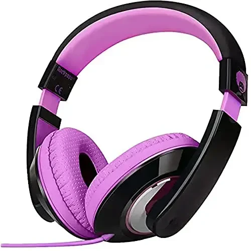 rockpapa Comfort Kids Headphones for School, Lightweight Childrens Boys Girls Teens Over-Ear Headphones Wired 3.5mm for CD DVD Player Tablet Phone Travel Black/Purple - 4