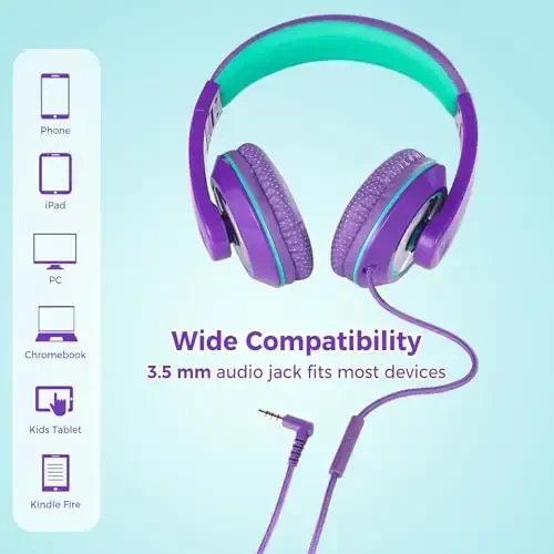rockpapa Comfort+ Kids Headphones with Microphone, Boys Girls Student Over-Ear Headphones Wired Foldable for School Classroom Laptop PC Computer Tablet Purple Green - 3