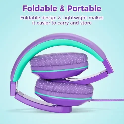 rockpapa Comfort+ Kids Headphones with Microphone, Boys Girls Student Over-Ear Headphones Wired Foldable for School Classroom Laptop PC Computer Tablet Purple Green - 5