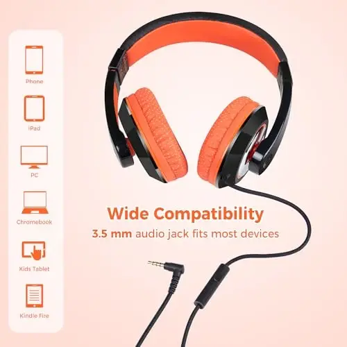 rockpapa Comfort+ Kids Headphones with Microphone, Boys Girls Student Over-Ear Headphones Wired for School Classroom Laptop PC Computer Tablet Black/Blue+Black/Orange - 4