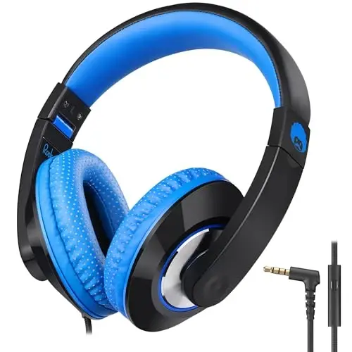 rockpapa Comfort+ Mikrofonli bolalar uchun naushniklari, O'g'il bolalar Qizlar O'quvchi Quloq ustidagi simli naushniklar Maktab sinf xonasi Noutbuk PC Kompyuter plansheti Qora Moviy - 1