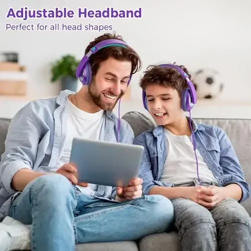 rockpapa Comfort+ Kids Headphones with Microphone, Boys Girls Student Over-Ear Headphones Wired Foldable for School Classroom Laptop PC Computer Tablet Purple Green - 6