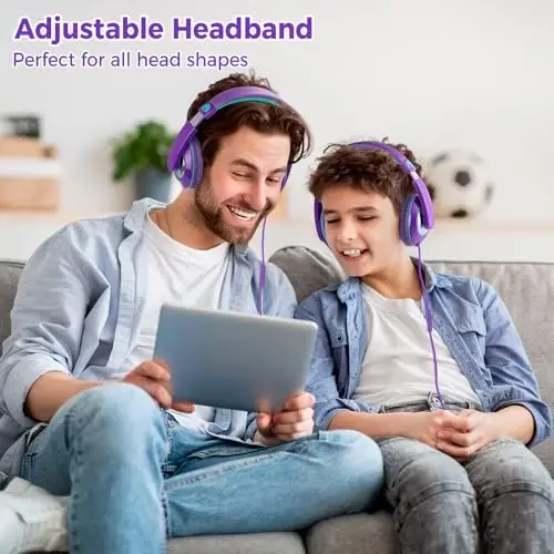 rockpapa Comfort+ Kids Headphones with Microphone, Boys Girls Student Over-Ear Headphones Wired Foldable for School Classroom Laptop PC Computer Tablet Purple Green - 6