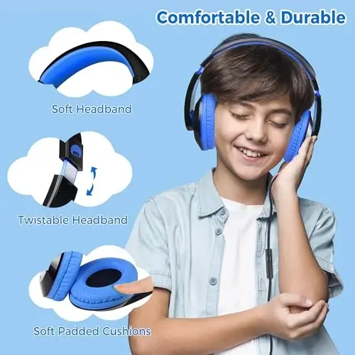 rockpapa Comfort+ Kids Headphones with Microphone, Boys Girls Student Over-Ear Headphones Wired for School Classroom Laptop PC Computer Tablet Black Blue - ROCKPAPA (1)