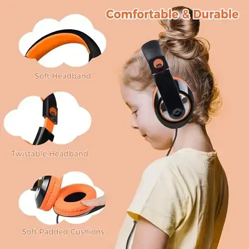 rockpapa Comfort+ Kids Headphones with Microphone, Boys Girls Student Over-Ear Headphones Wired for School Classroom Laptop PC Computer Tablet Black/Blue+Black/Orange - 3