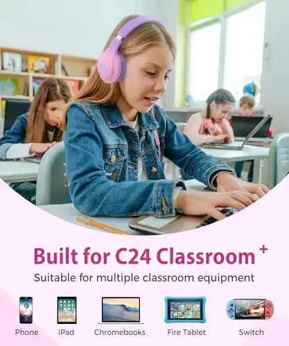 rockpapa Kids Headphones, Wired Headphones for Kids with Microphone, 85/94dB Volume Limiter Head Phones for Girls Boys, Foldable Headphone for School Tablet Laptop Purple Pink - 6