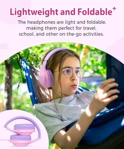 rockpapa Kids Headphones, Wired Headphones for Kids with Microphone, 85/94dB Volume Limiter Head Phones for Girls Boys, Foldable Headphone for School Tablet Laptop Purple Pink - 7