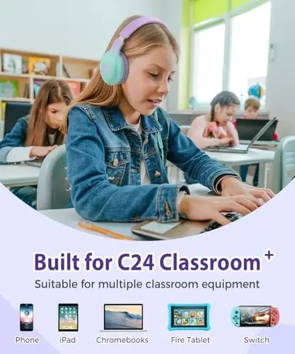 rockpapa Kids Headphones, Wired Headphones for Kids with Microphone, 85/94dB Volume Limiter Headphone for Girls Boys, Foldable Head Phones for School Tablet Laptop Purple Teal - 6