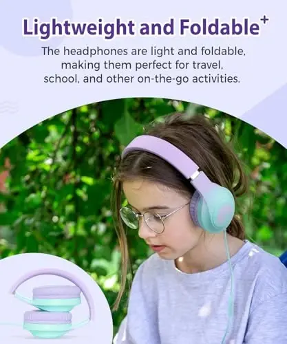 rockpapa Kids Headphones, Wired Headphones for Kids with Microphone, 85/94dB Volume Limiter Headphone for Girls Boys, Foldable Head Phones for School Tablet Laptop Purple Teal - 7