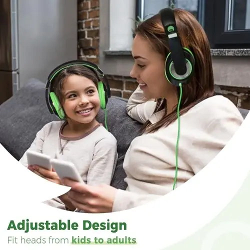 rockpapa Comfort Kids Headphones for School, Lightweight Foldable Portable Childs Boys Girls Teens Headphones Wired 3.5mm with 4.9ft Cord for Travel Airplane Tablet Phone Pad Laptop Black/Green 