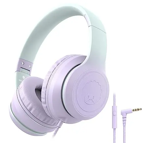rockpapa L22 Wired Headphones for Kids Girls Boys Women with Microphone, Foldable Stereo 3.5mm Corded Headphones for School Classroom Chromebooks Computer Laptop Phone Airplane (Purple) - 1