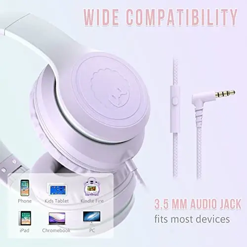 rockpapa L22 Wired Headphones for Kids Girls Boys Women with Microphone, Foldable Stereo 3.5mm Corded Headphones for School Classroom Chromebooks Computer Laptop Phone Airplane (Purple) - 5