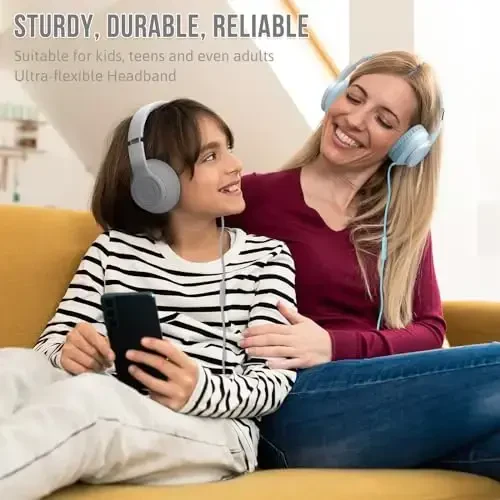 rockpapa L22 Mikrofonli bolalar, qizlar, o'g'il bolalar, ayollar uchun simli naushniklar, maktab sinf xonalari Chromebooklar kompyuter noutbuk telefon samolyoti uchun katlanadigan stereo 3,5 mm simli naushniklar (kulrang) - 6