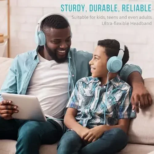 rockpapa L22 Mikrofonli simli qizlar, o'g'il bolalar va ayollar uchun simli naushniklar, maktab sinfi Chromebooklari kompyuter noutbuk telefon samolyoti uchun katlanadigan stereo 3,5 mm simli naushniklar (ko'k) - 6