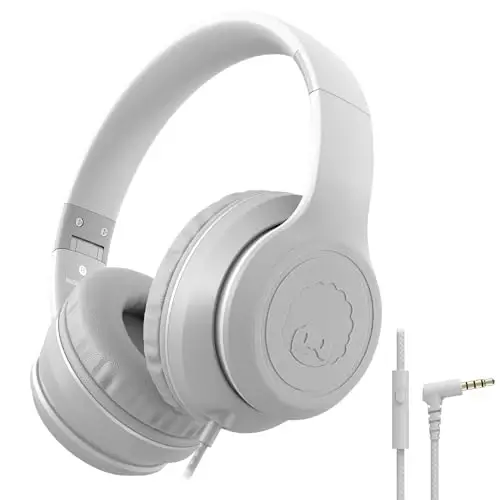 rockpapa L22 Wired Headphones for Kids Girls Boys Women with Microphone, Foldable Stereo 3.5mm Corded Headphones for School Classroom Chromebooks Computer Laptop Phone Airplane (Grey) - 1