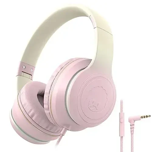 rockpapa L22 Wired Headphones for Kids Girls Boys Women with Microphone, Foldable Stereo 3.5mm Corded Headphones for School Classroom Chromebooks Computer Laptop Phone Airplane (Pink) - 1